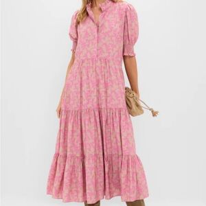 Hyacinth House Pink & Tan Vines Bennett Maxi Dress